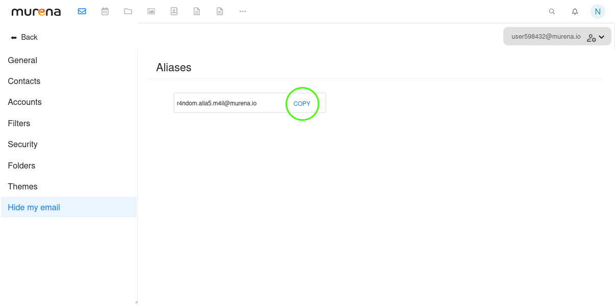 Copy hide my email alias