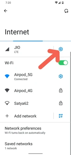 tap on gear symbol beside your SIM card name