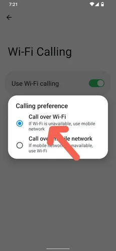 select call over Wi-Fi