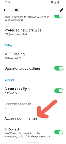 tap on Access point names