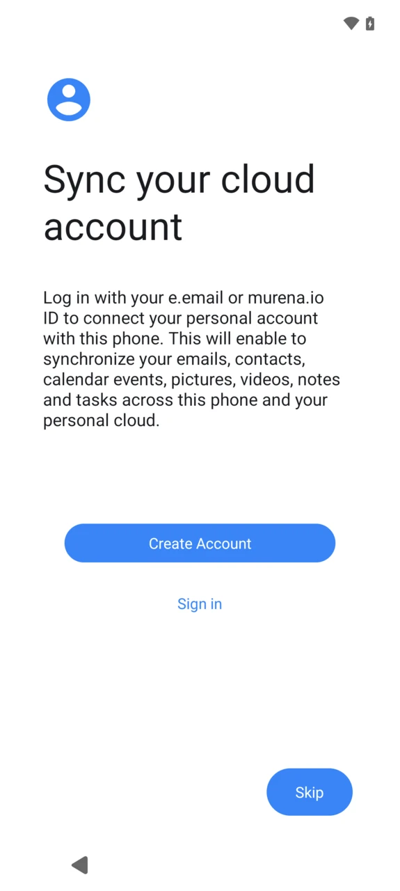 Sync your cloud account screen during initial device setup