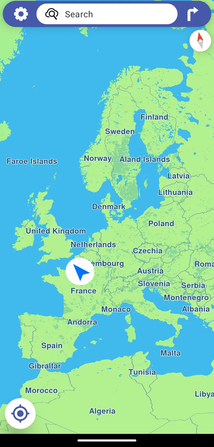 Maps running on /e/OS, showing a map of the Lake Como region