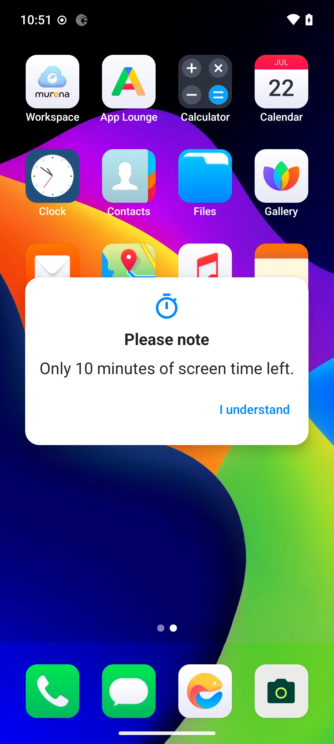 Ten-minute screen-time warning