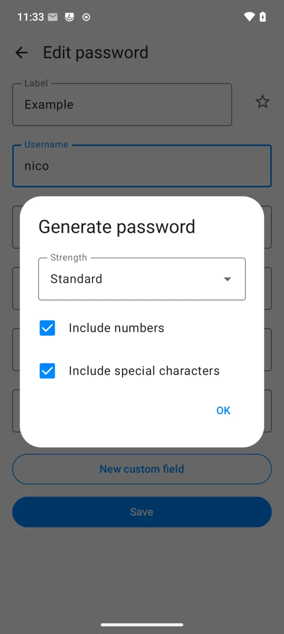 Password generator with a strength level and character options