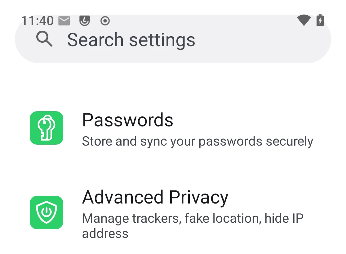 The Passwords entry in the system Settings app