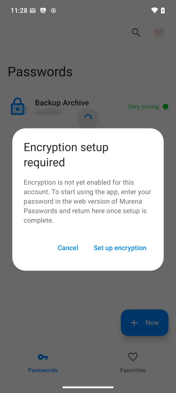 Encryption setup required dialog