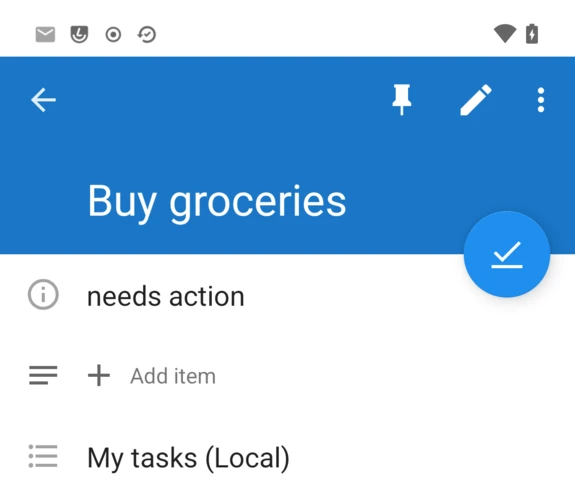 Task detail screen for a saved task with its status and list