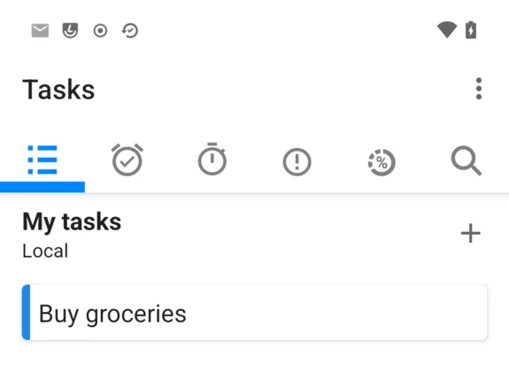 Tasks list with one saved task
