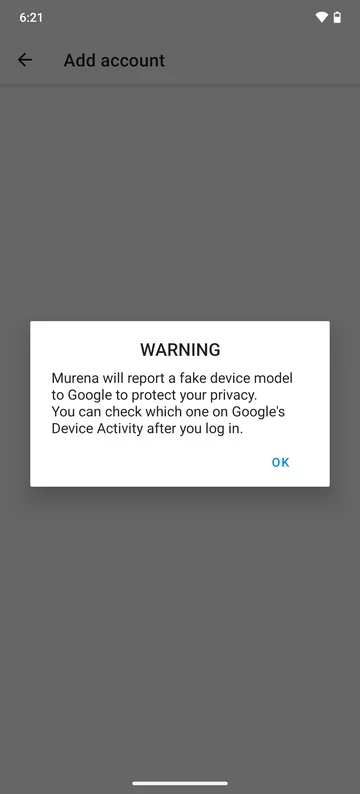 Google account warning