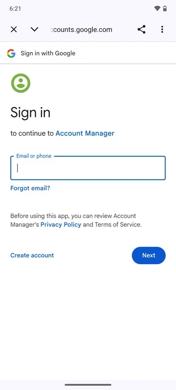 Google sign-in page