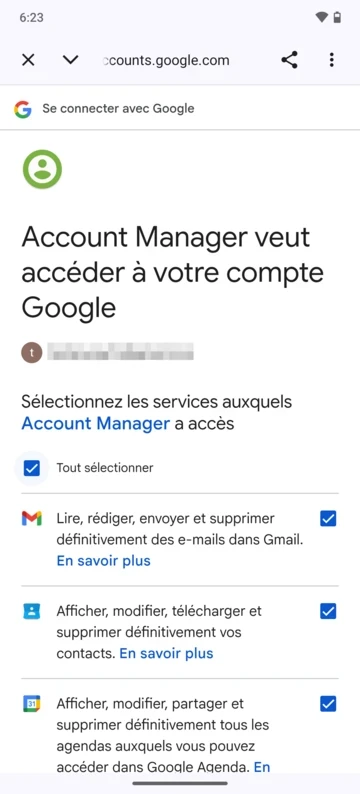 Google services permission selection