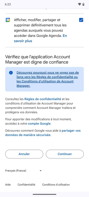 Google services permission confirmation