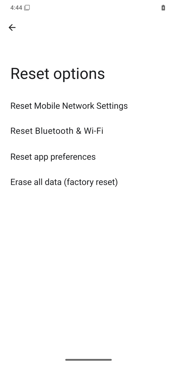 Erase all data factory reset option