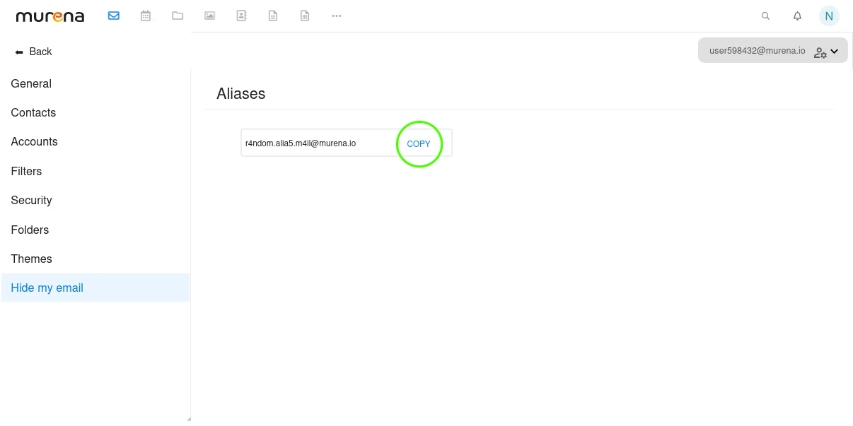 Copy hide my email alias