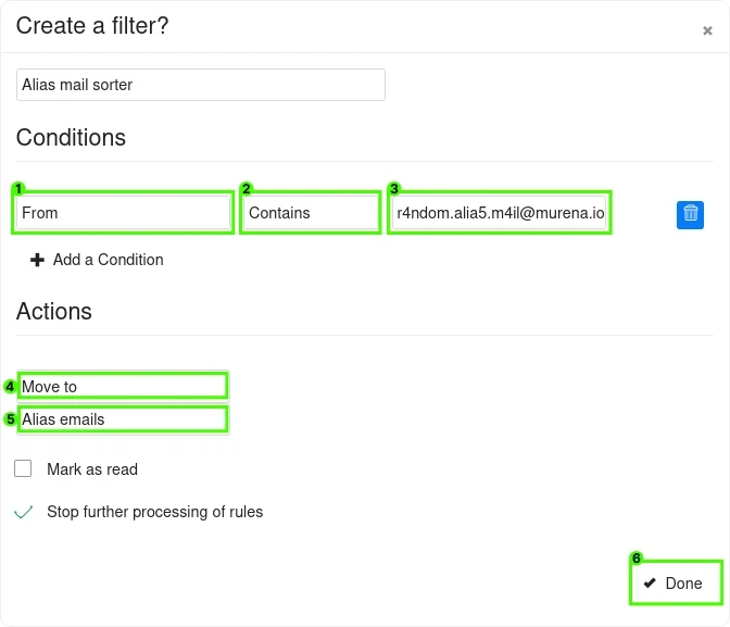 Setup the filter with hide my email